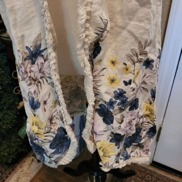 Francesca Bettini Duster Top 100% Linen Crew Floral Flowers Small Medium - Picture 3 of 7